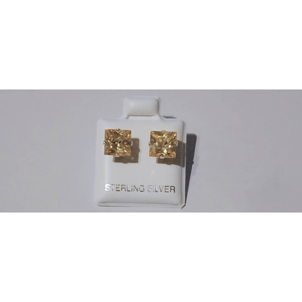 NEW~2Ct Princess Cut Lemon Citrine Gemstone Stud Earrings~.925 Sterling Silver